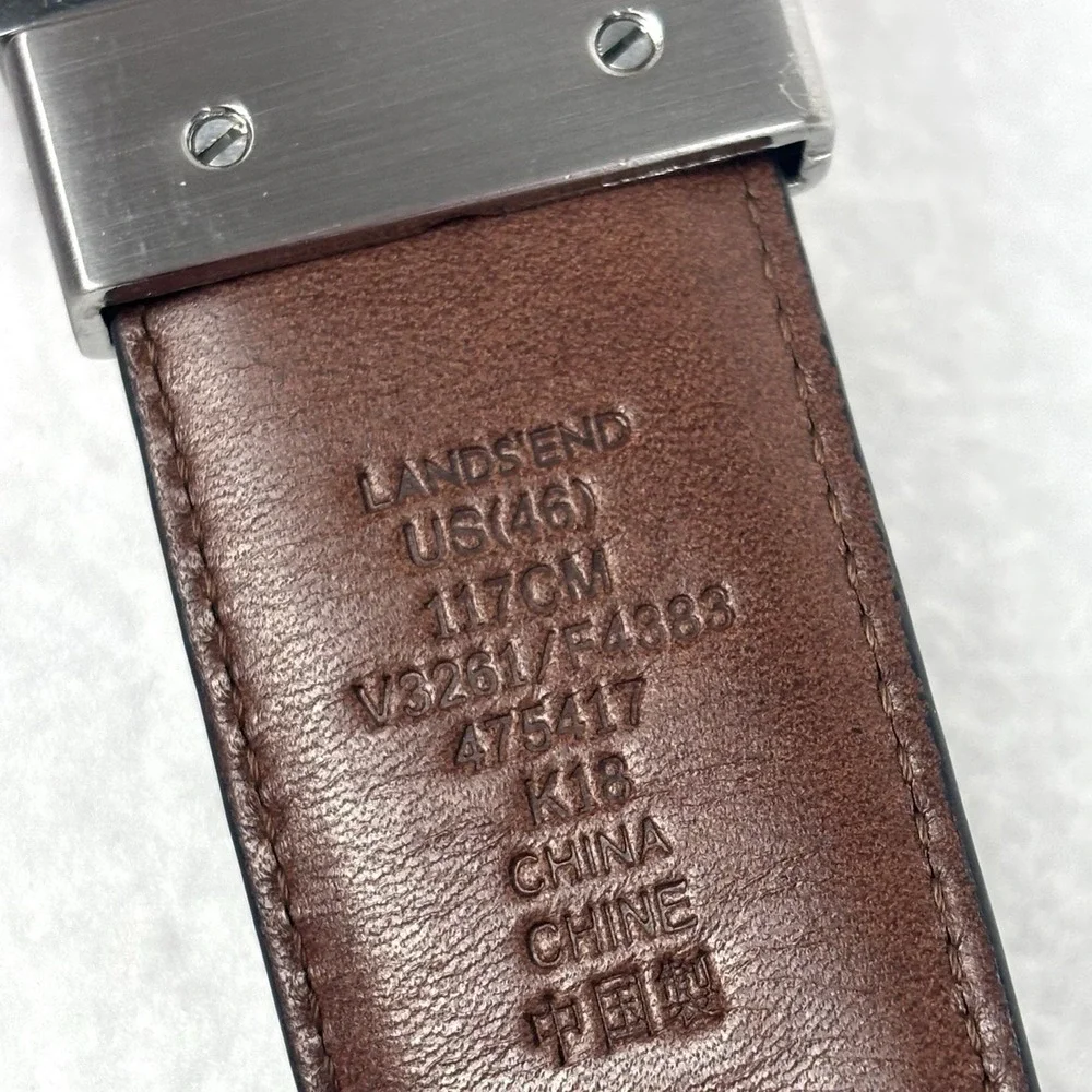 Land's End Brown/Black Leather Reversible Belt Silver Buckle Classic Men's Sz 46